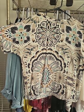 H&M Cream Multi Floral-Print Short Sleeve Top